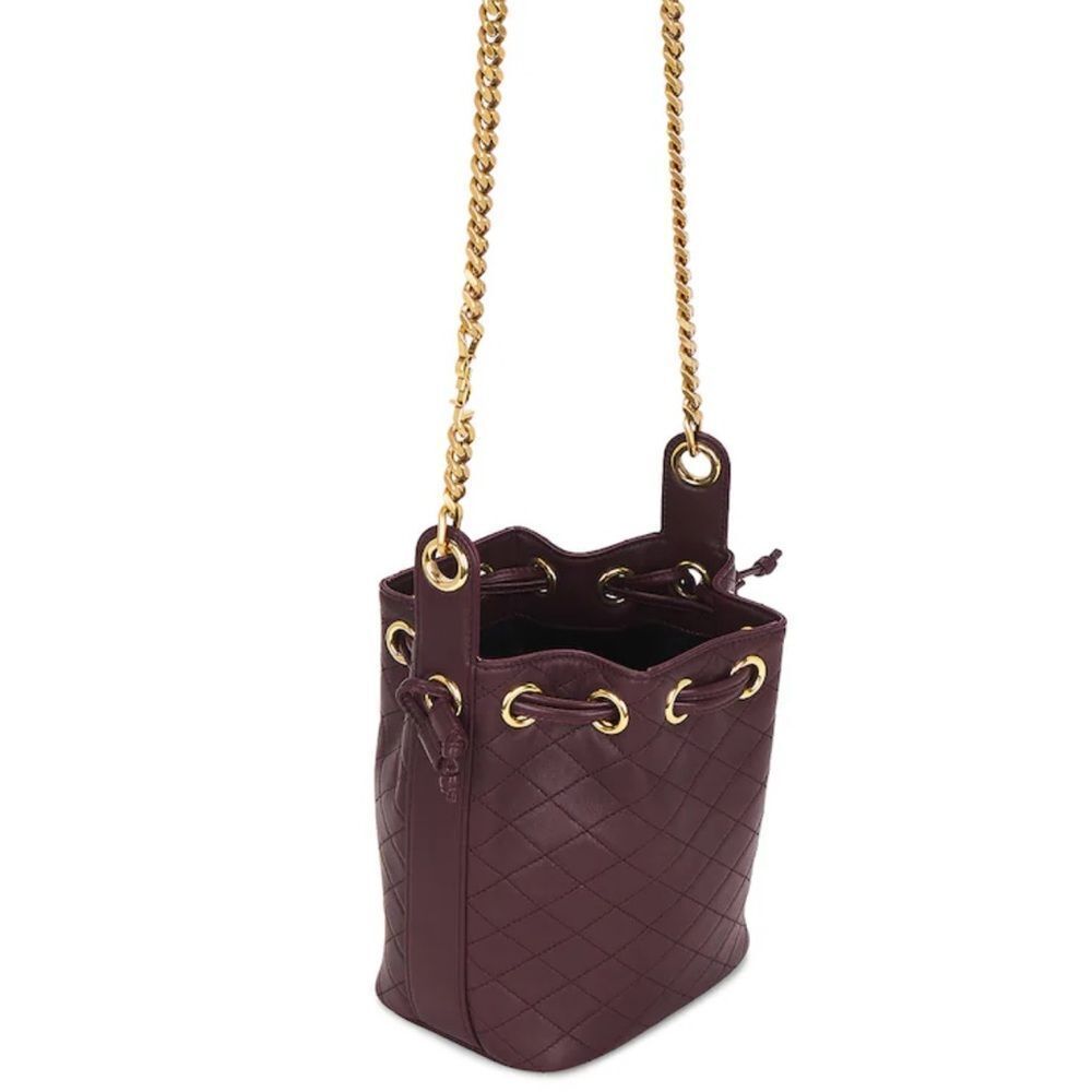 Saint Laurent Cassandre Mini Quilted Leather Bucket Shoulder Bag in Burgundy NWT - Picture 6 of 12
